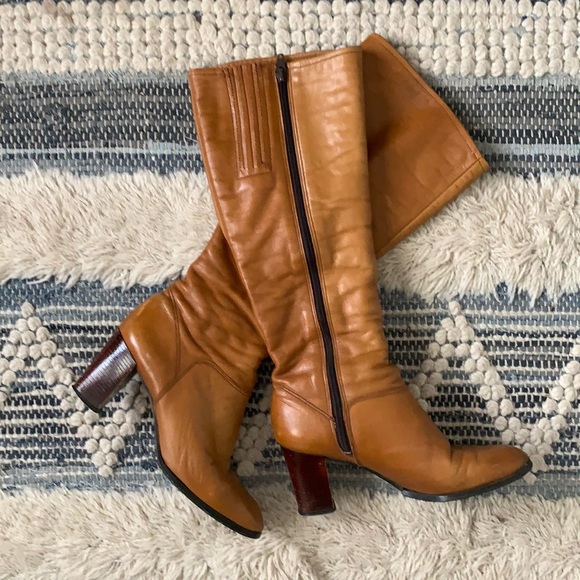 Shoes - Vintage 70s cognac leather boots